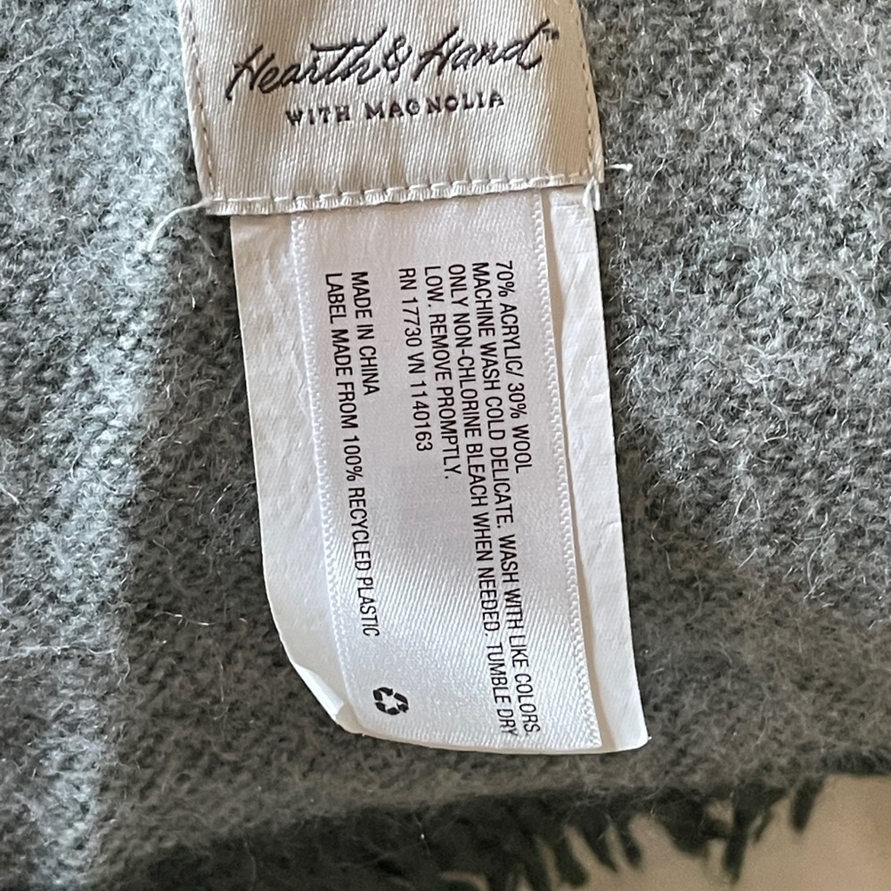 Hearth & Hand Green Throw Blanket Fringe Cozy Farmhouse Magnolia 48 X 64 - Picture 6 of 7